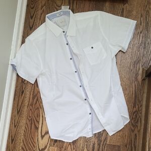 Men's Six Lincoln White Casual Button Down Shirt with Short Sleeves NWOT